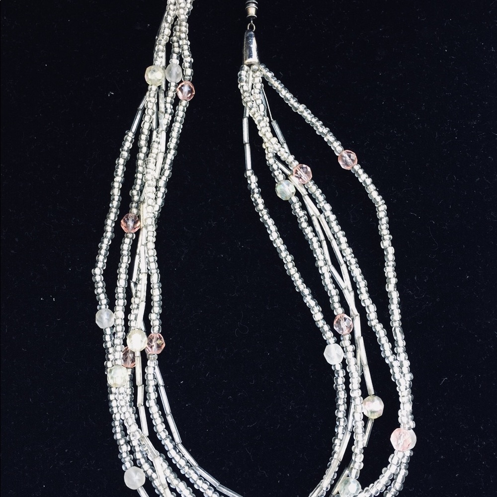 Multi strand iridescent clear w blue necklace - Picture 2 of 2
